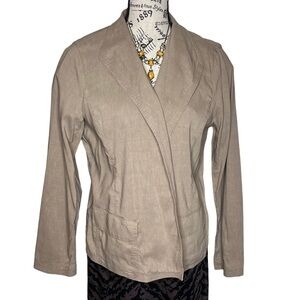 Eileen Fisher Petite Women’s Beige Silk Blend Open Front Pocketed Blazer Size LP